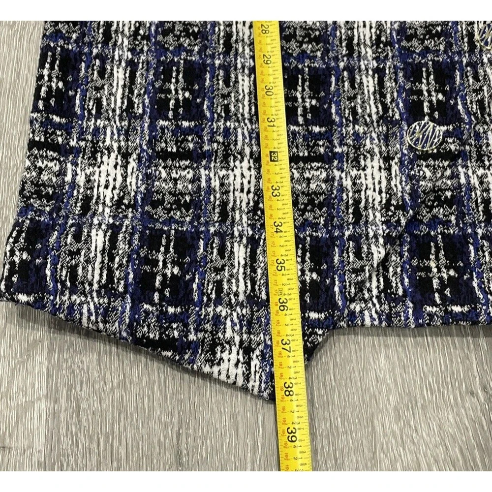 DKNY Women's Tweed Sheath Dress Jewel Neck Sleeveless Blue Black White Size 10 - Picture 12 of 12